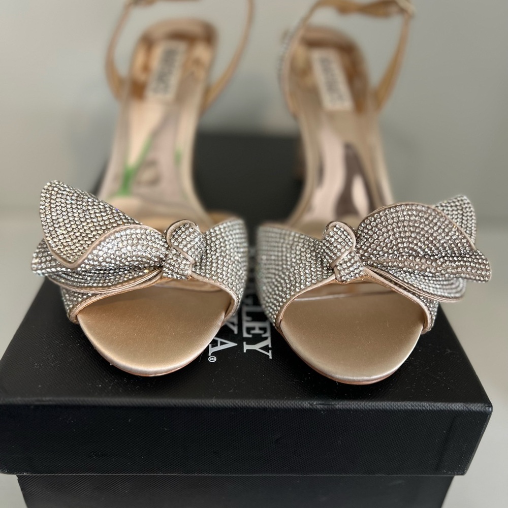 Badgley Mischka Crystal-Embellished Gold Open-Toe Heels